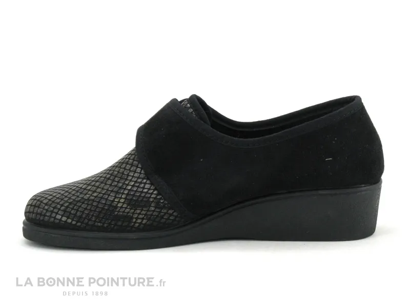 Achat chaussures A Campello Femme Pantoufle Chausson, vente A Campello DELFINA Noir - Chausson confort Femme avec scratch