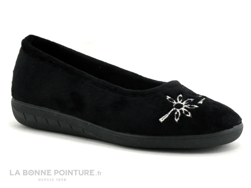 Achat chaussures Koyuk Dinamic Femme Pantoufle Chausson, vente Koyuk Dinamic 614003 noir - Fleurs argent - Chausson Ballerine