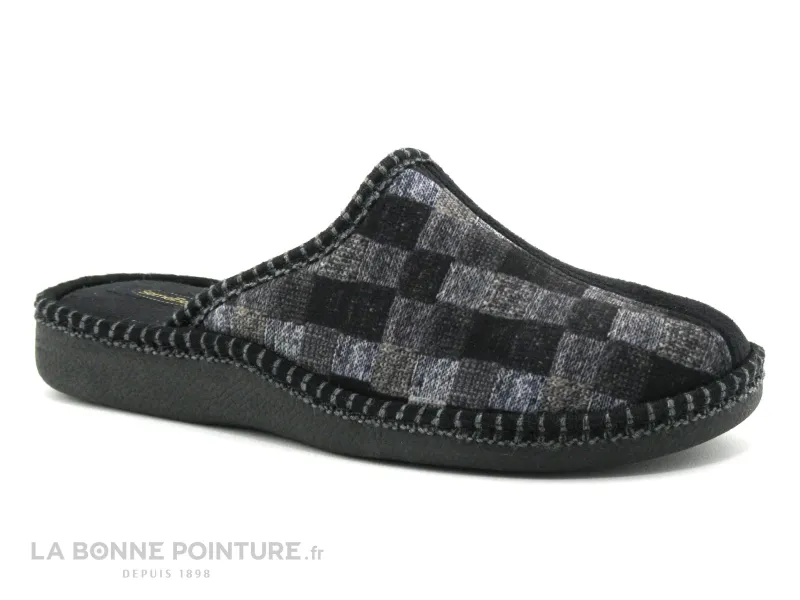 Achat chaussures Semelflex Homme Pantoufle et Chausson, vente Semelflex NOE Noir Gris Carreaux - Pantoufle mule