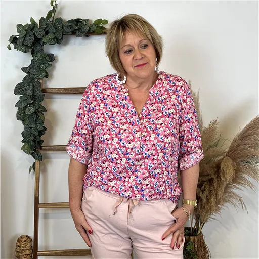 Blouse Florale Rose Melya - Bleu Clair