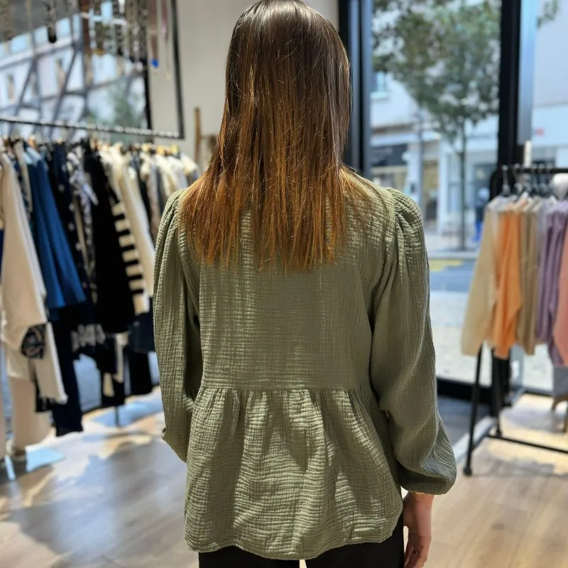 Blouse noeuds gaz de coton Kaki