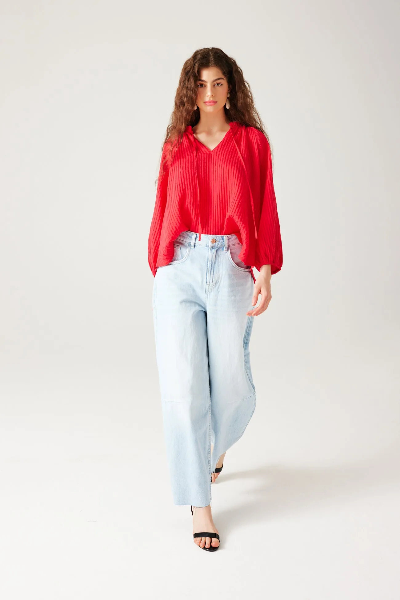 Blouse plissée unie Femme - Rouge