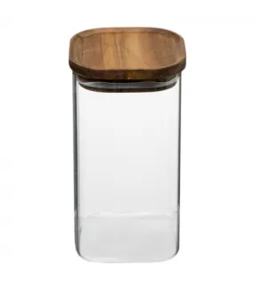 Bocal cuisine carré en verre avec bouchon acacia - 1.3L