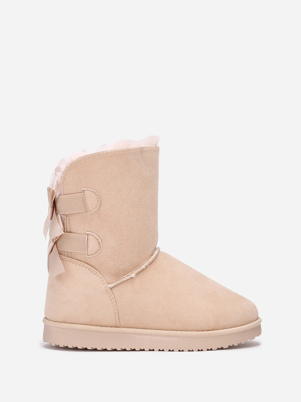 Boots fourrées en suédine à rubans- Beige