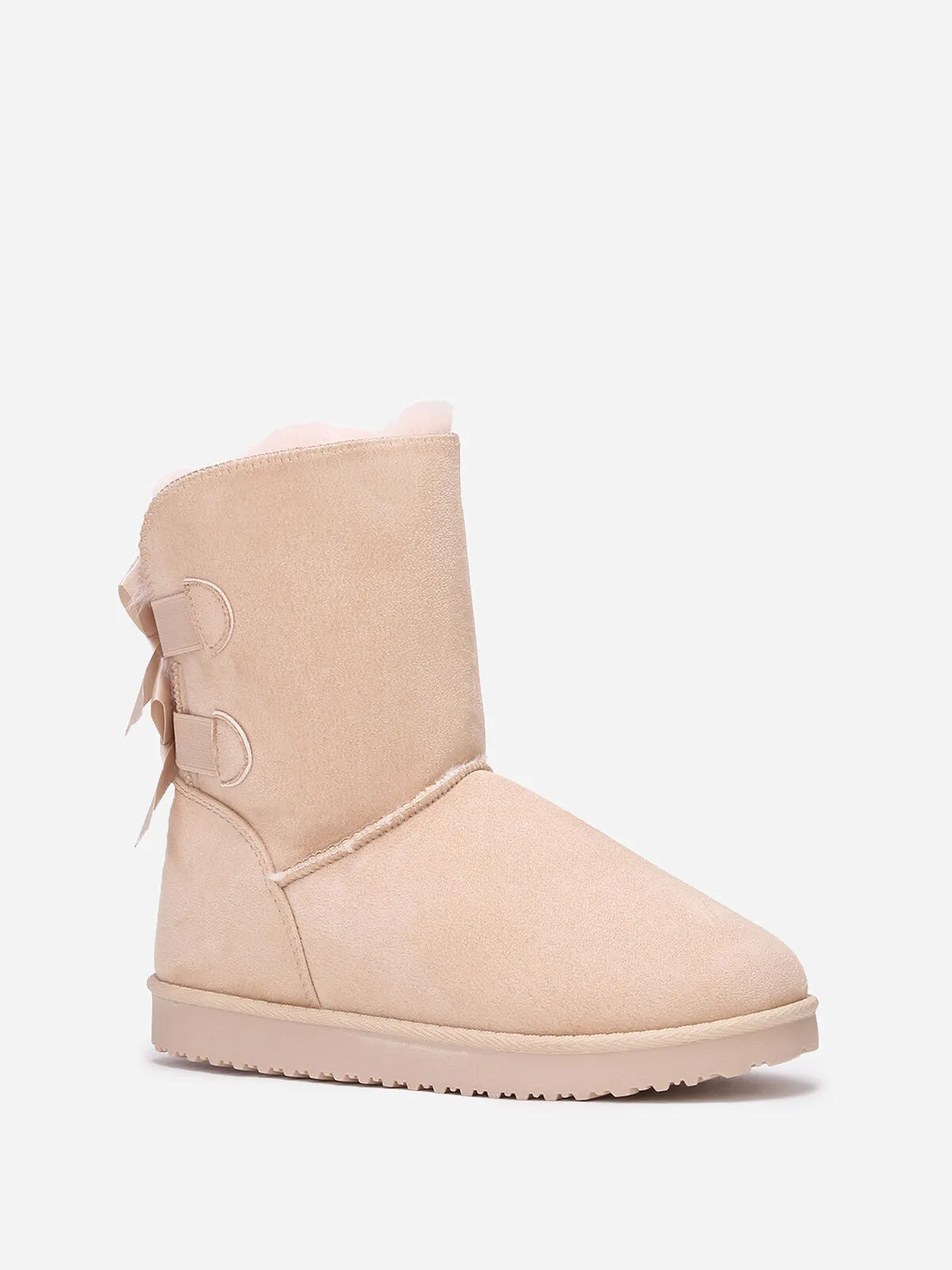 Boots fourrées en suédine à rubans- Beige
