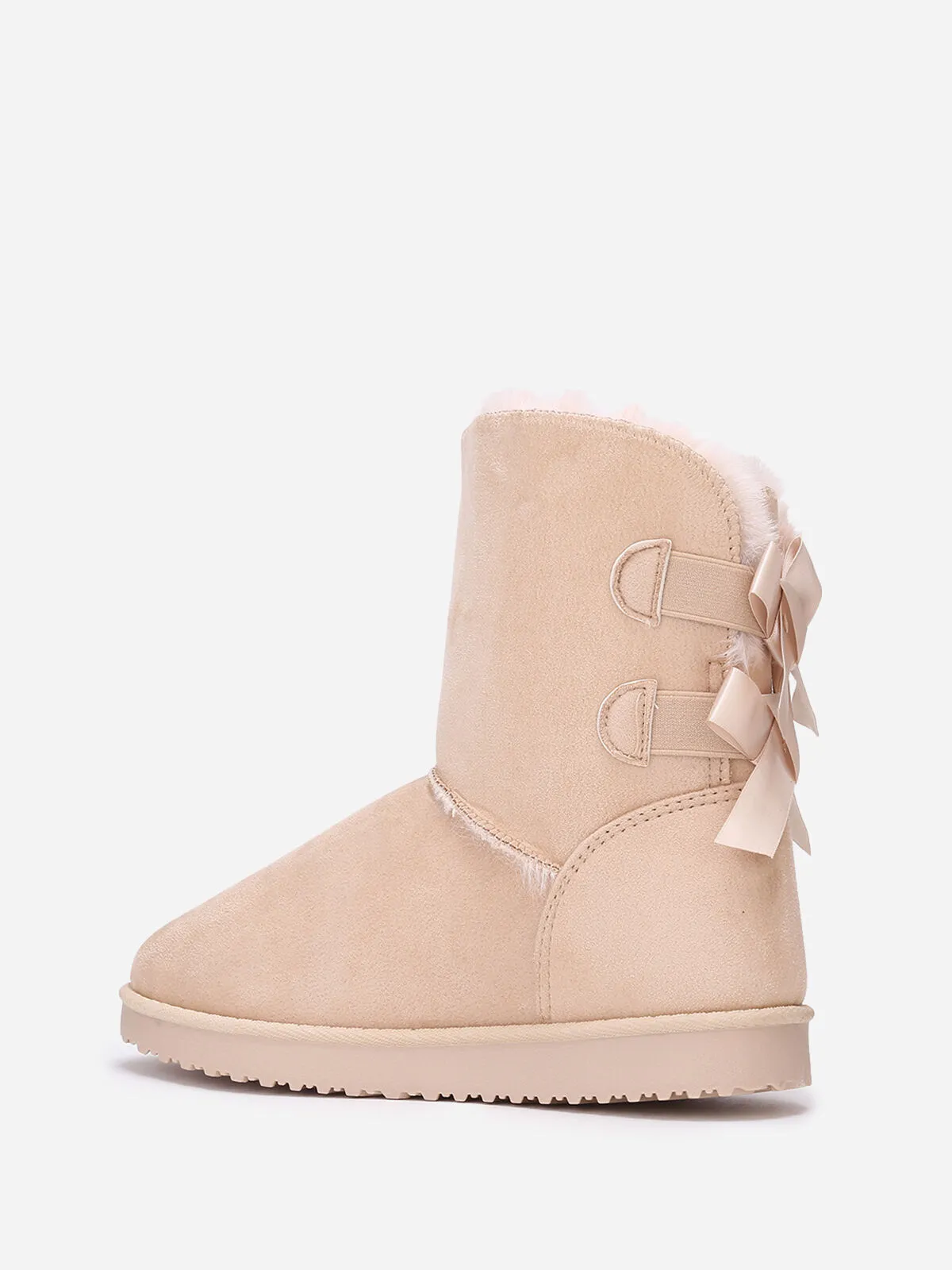 Boots fourrées en suédine à rubans- Beige