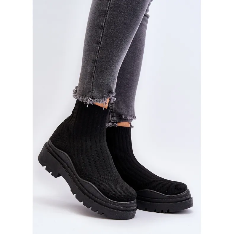 Bottines chaussettes à enfiler Elipara noires pour femmes sur semelle massive le noir