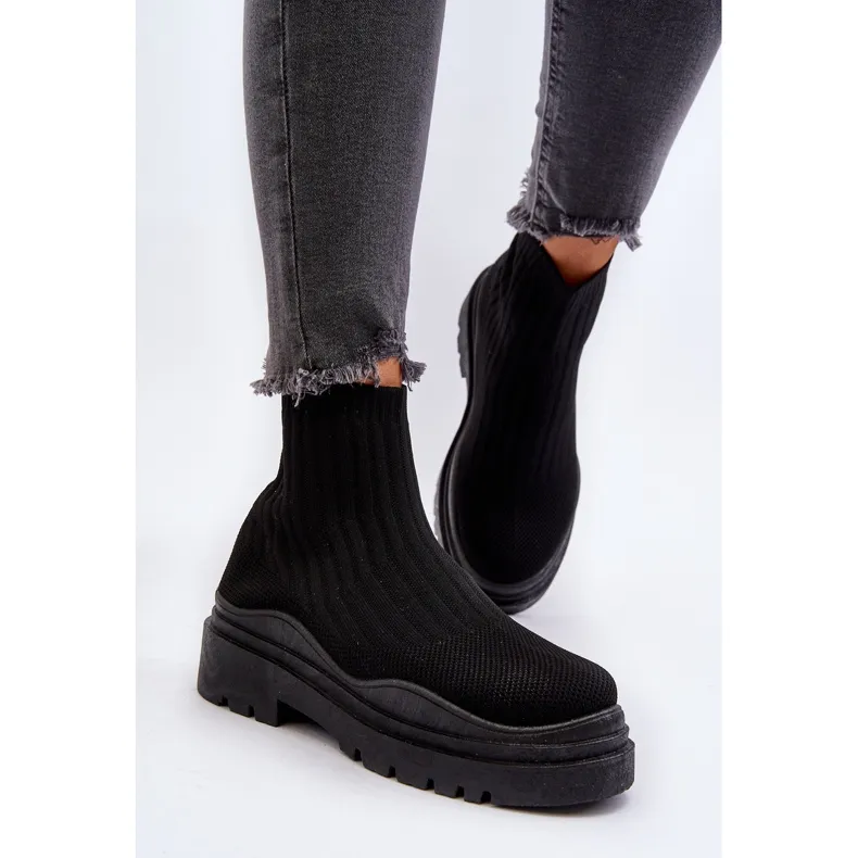 Bottines chaussettes à enfiler Elipara noires pour femmes sur semelle massive le noir