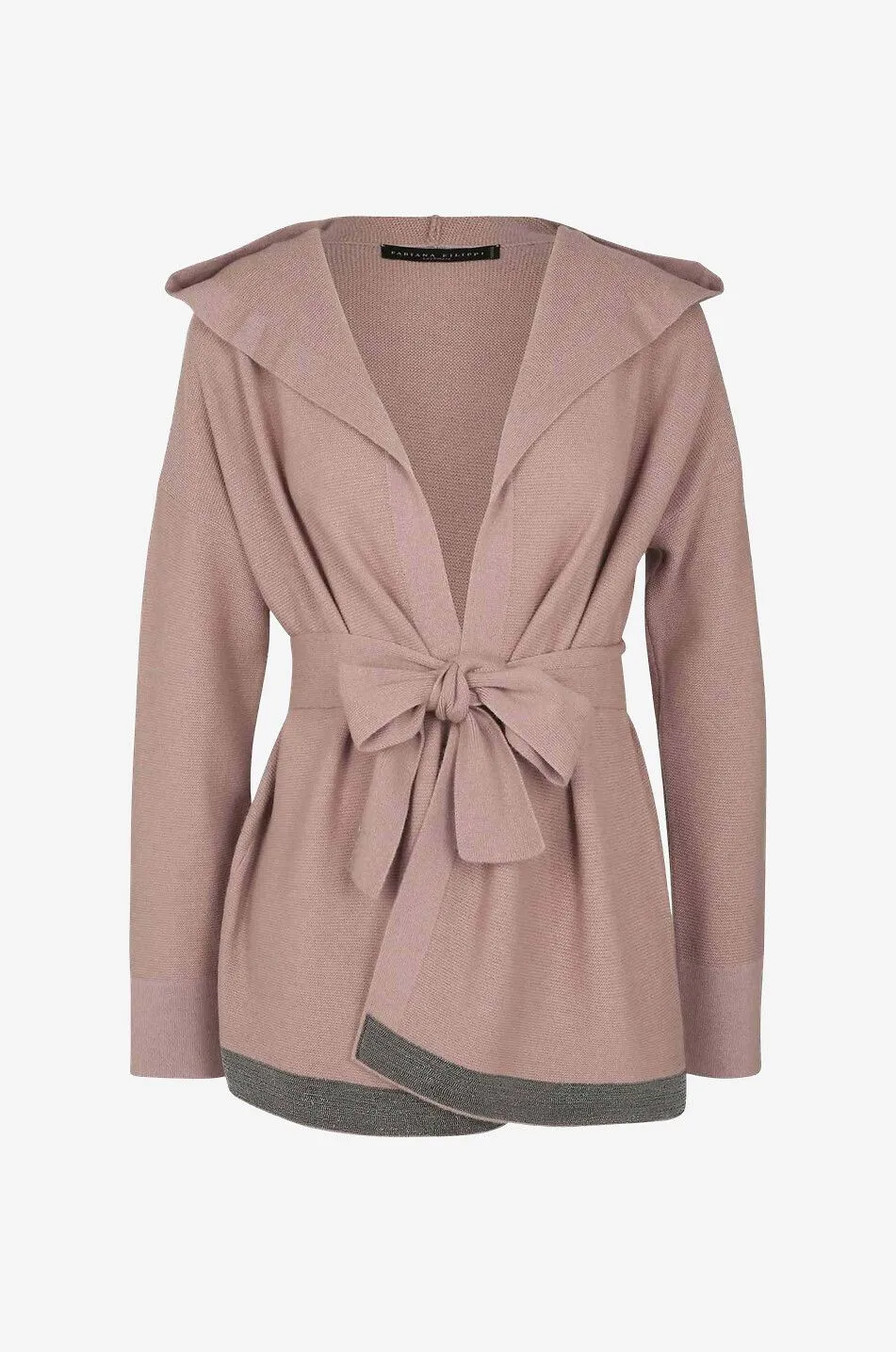 Cardigan capuche ouvert en cachemire brodé perles
