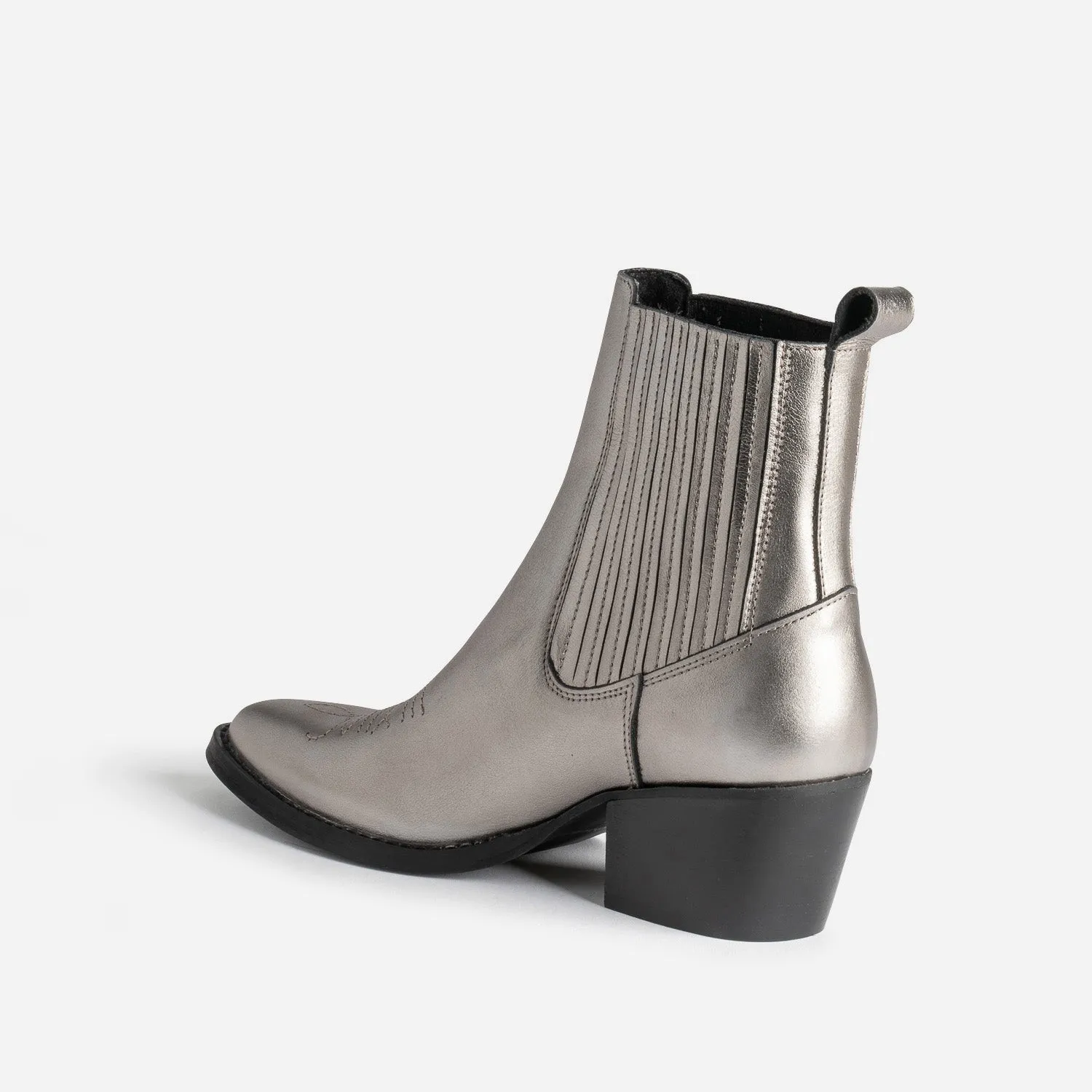 Chelsea boots santiag argenté en cuir - Boots / bottines Femme | ERAM