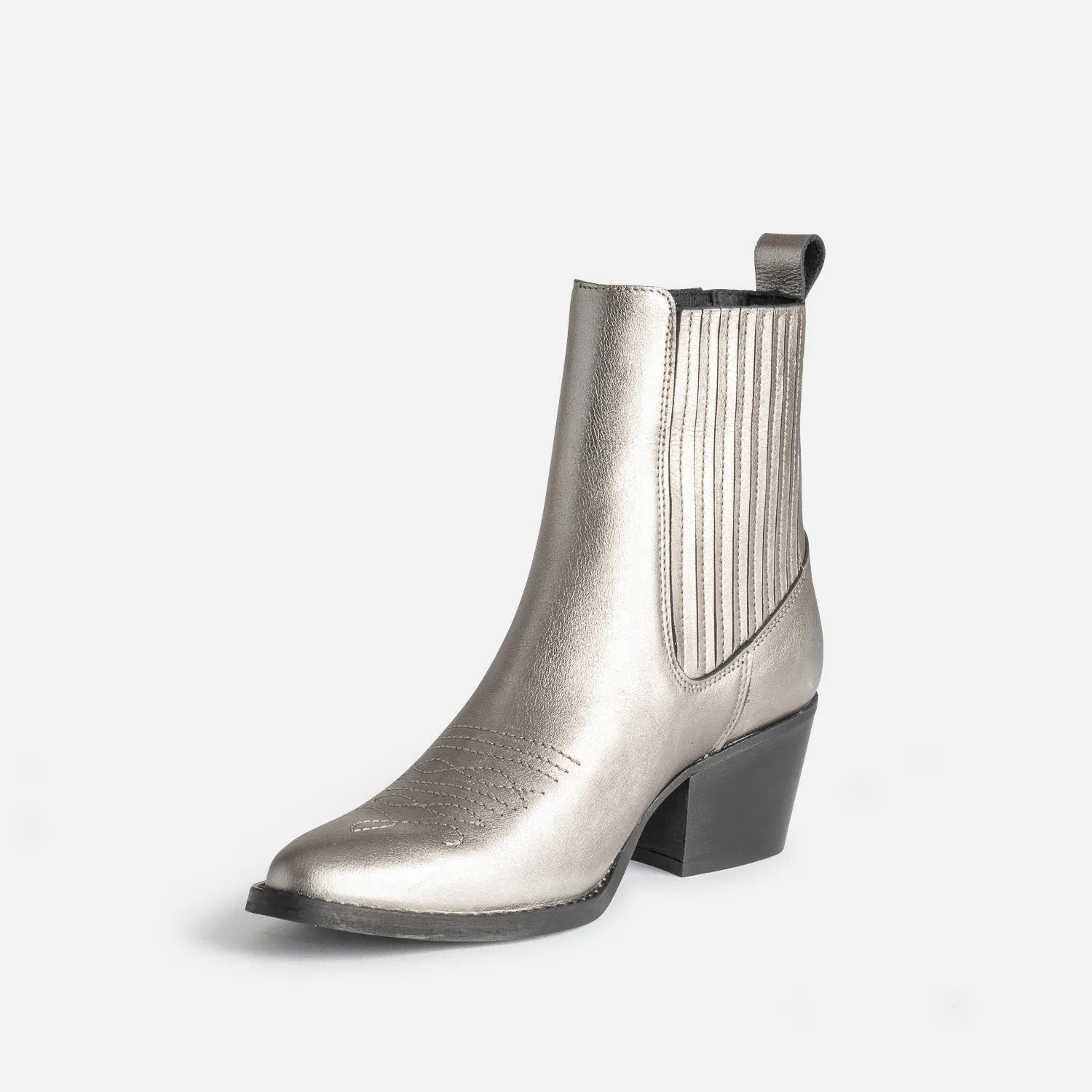 Chelsea boots santiag argenté en cuir - Boots / bottines Femme | ERAM