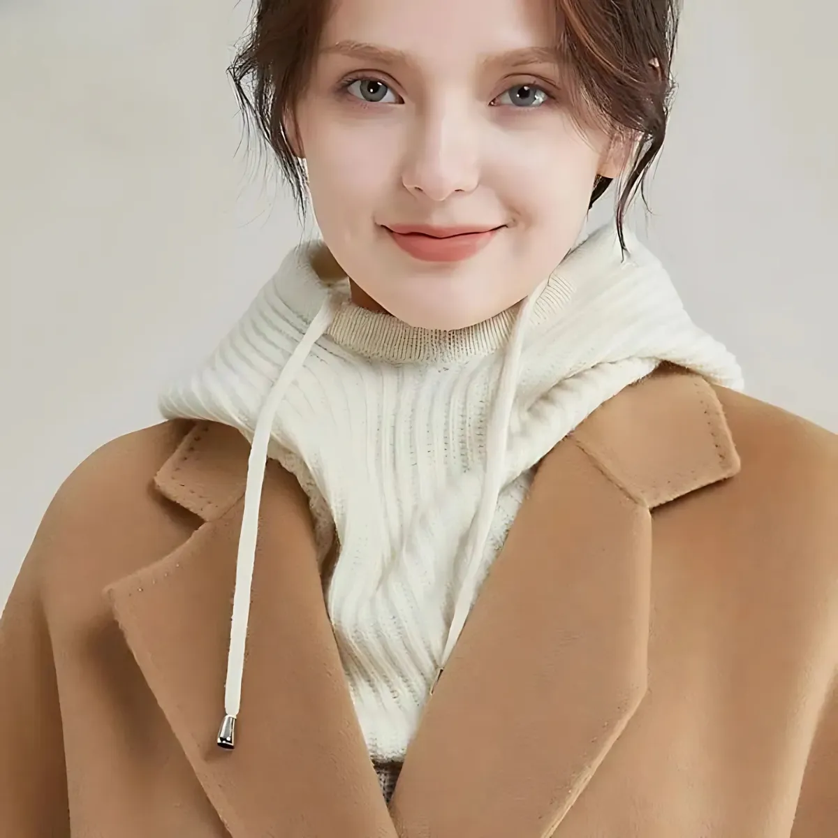 Eli | Cagoule en Tricot Unisexe avec Cordon de Serrage - Capuche en Fausse Laine Cachemire