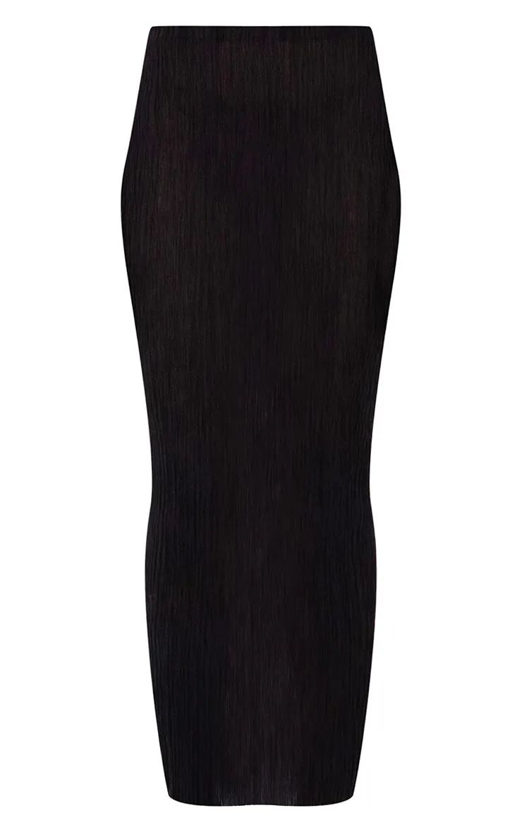Jupe longue en maille tricot noire transparente à taille basse