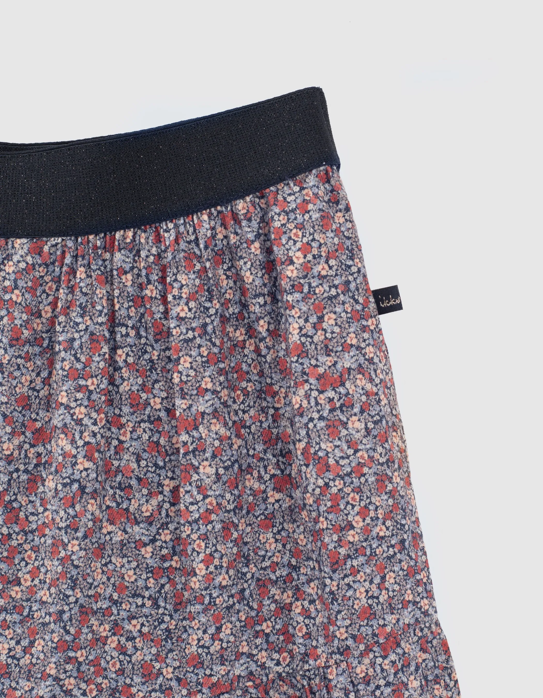Jupe longue navy à imprimé micro-fleurs fille
