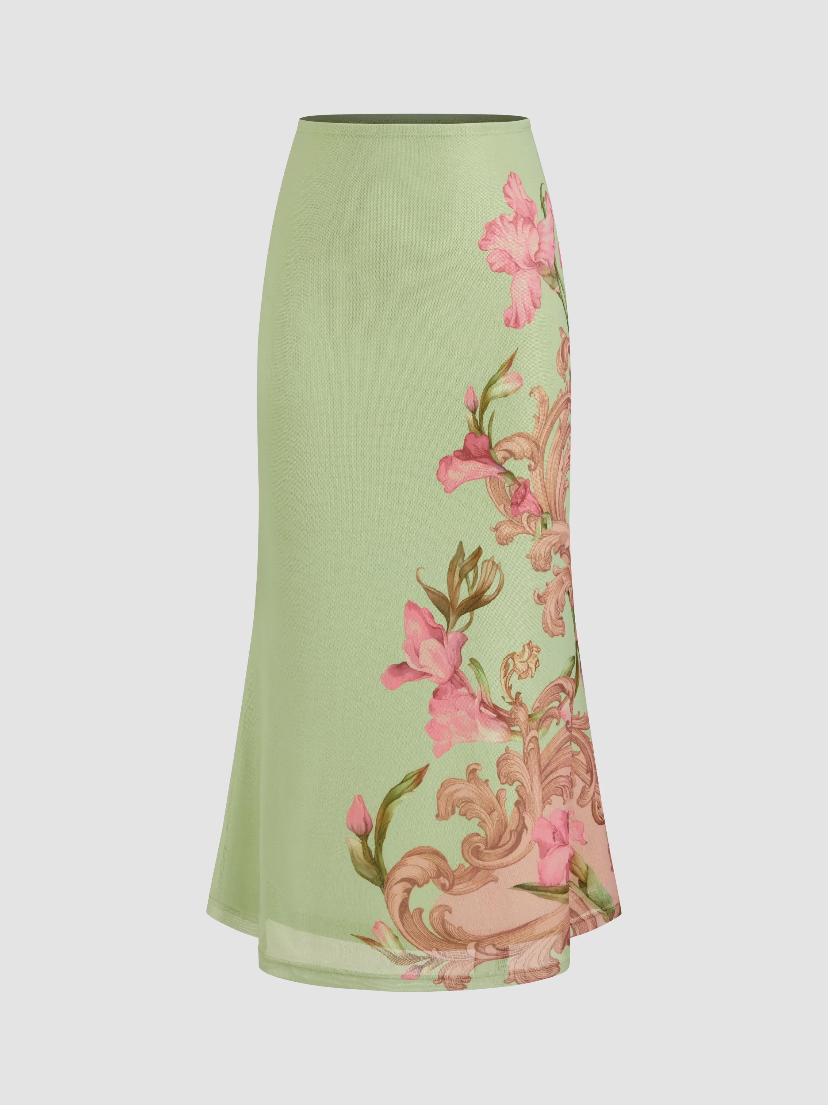 Jupe maxi florale en maille à taille mi-haute
