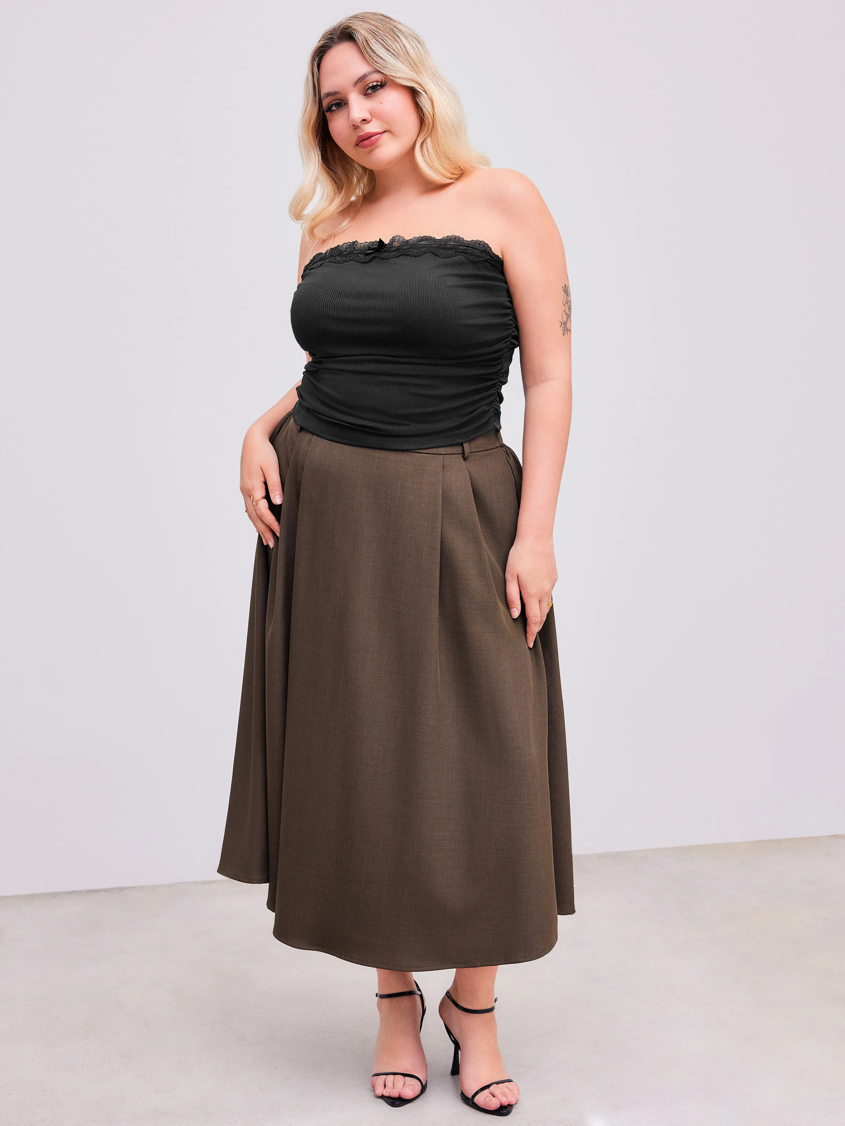 Jupe maxi plissée taille moyenne unie Curve & Plus