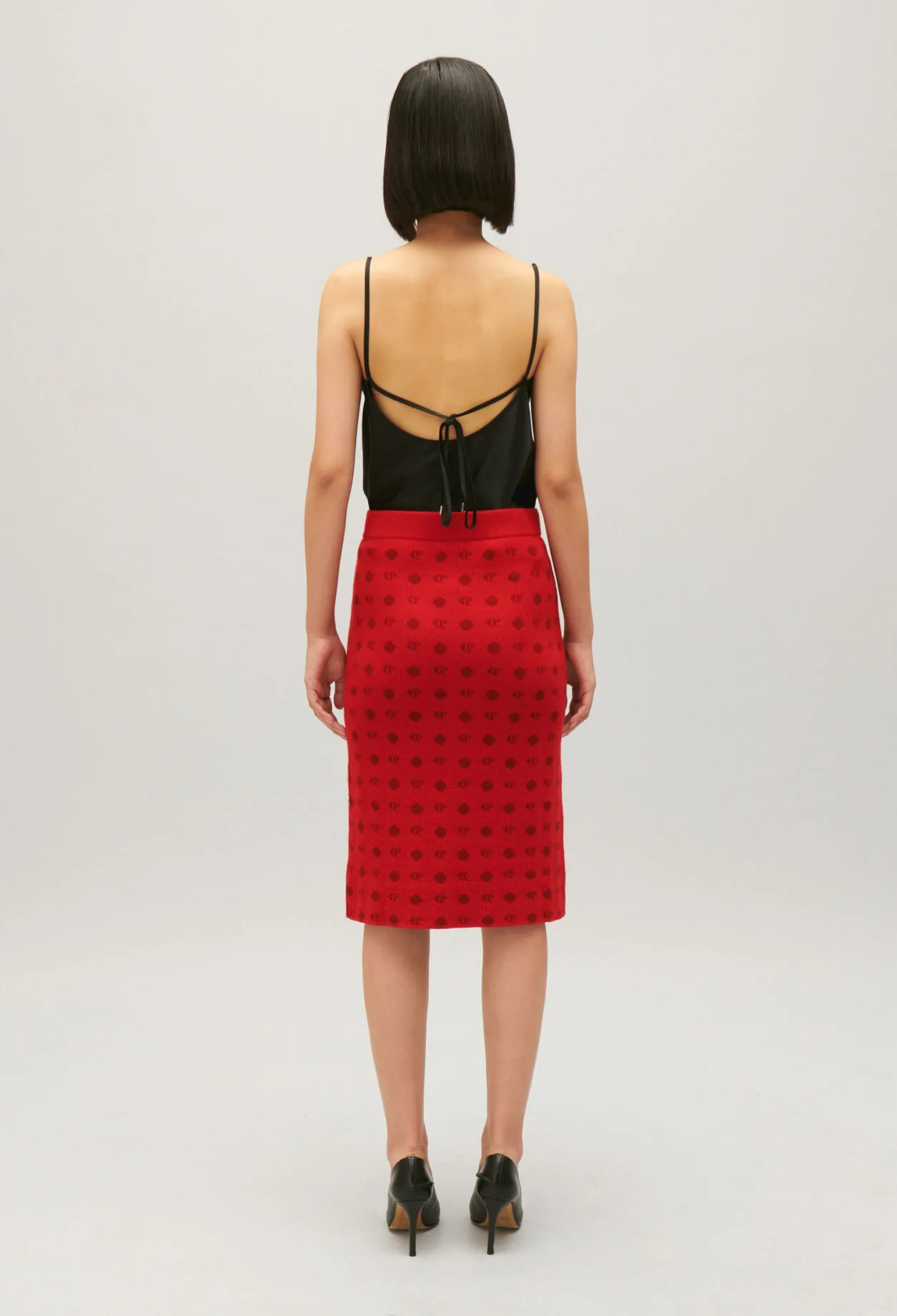 Jupe mi-longue maille rouge | Claudie FR