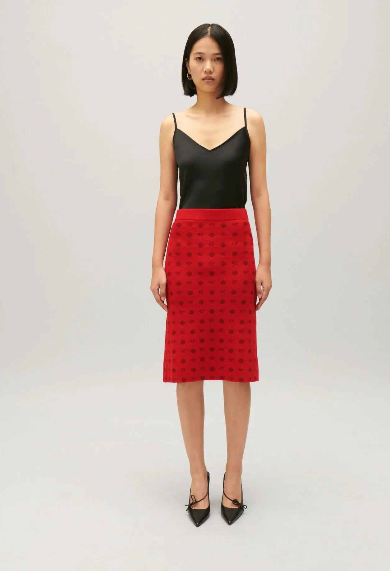Jupe mi-longue maille rouge | Claudie FR