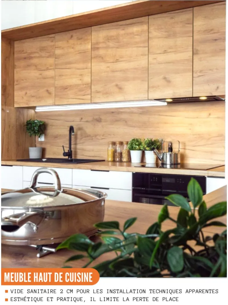 Meuble haut de cuisine Bellissi Chene 2 portes relevables avec vitre opaque L 80 cm