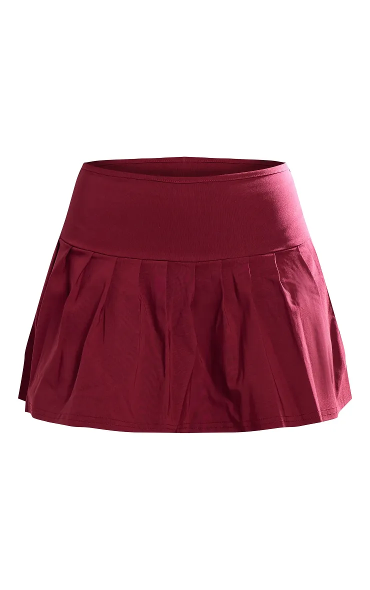 Mini jupe rouge cerise tissée stretch plissée à taille mi-haute