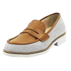 Mocassin en cuir et tissu camel, Fratelli Rosana