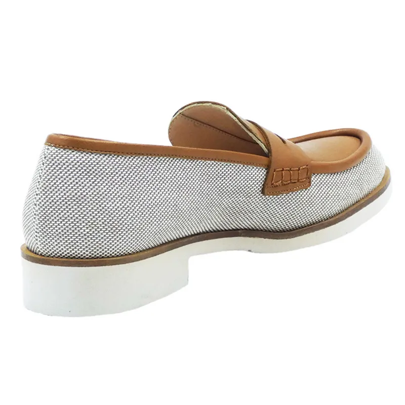 Mocassin en cuir et tissu camel, Fratelli Rosana