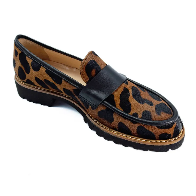 Mocassin femme en cuir façon ponny léopard - Fratelli Rosana - Scarpe