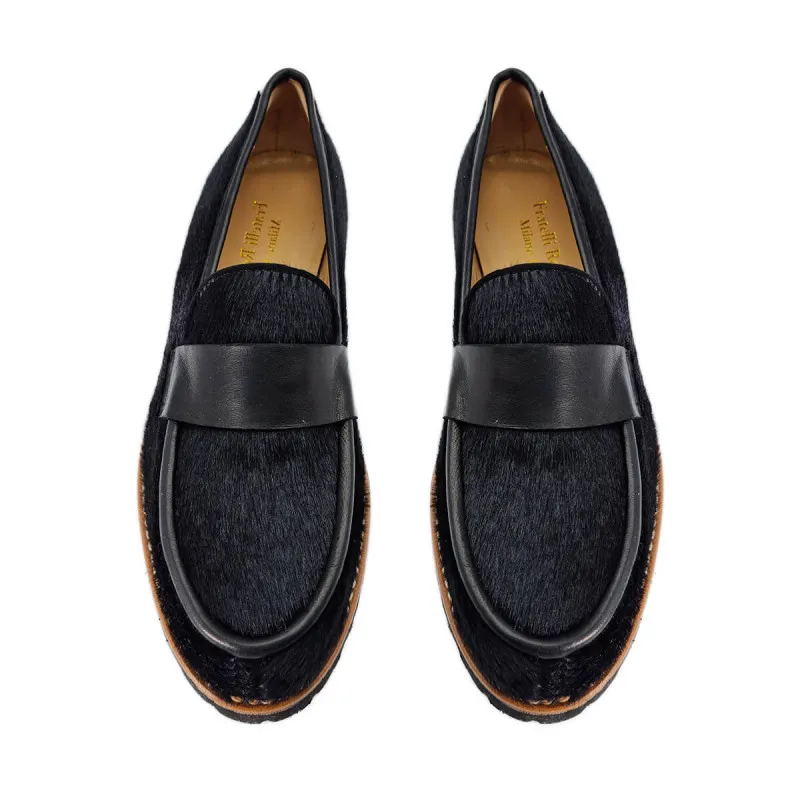 Mocassin femme en cuir façon ponny noir - Fratelli Rosana - Scarpe