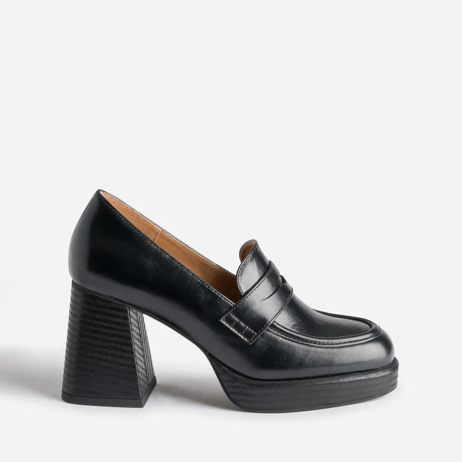 Mocassin noir à talon et plateforme - Escarpins Femme | ERAM