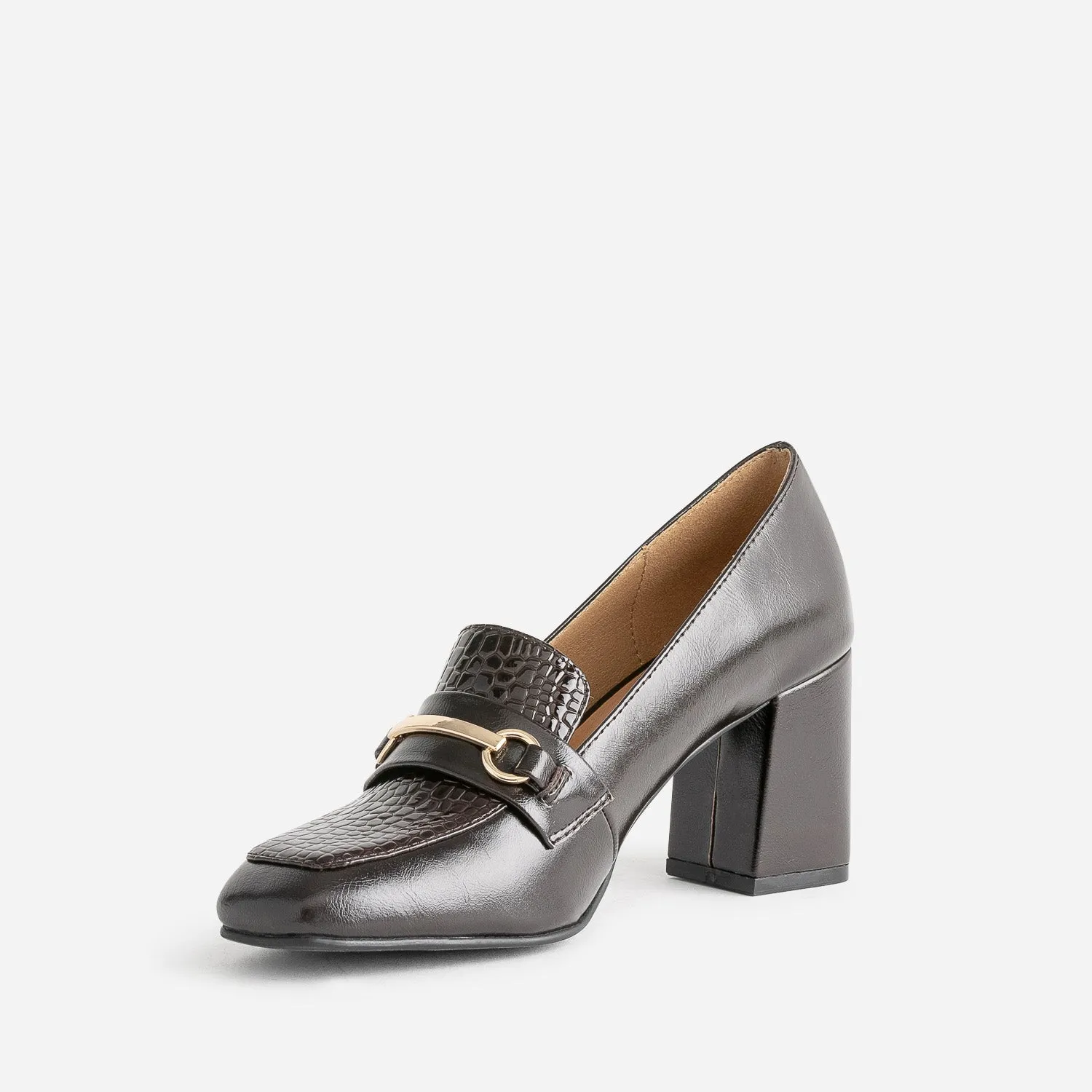 Mocassin à talon marron verni - Escarpins Femme | ERAM