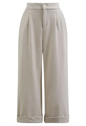 Pantalon confortable à jambe droite et à revers en ivoire