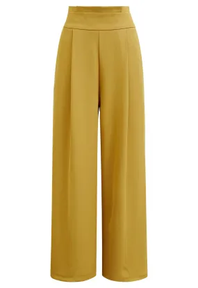 Pantalon droit à taille plissée en jaune