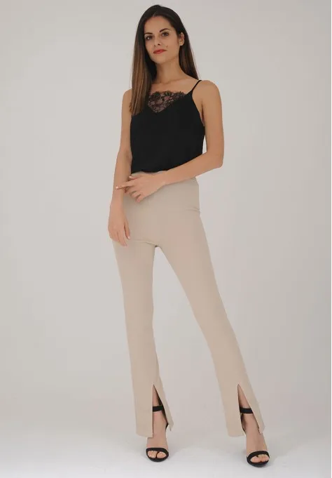 Pantalon femme slip à fente beige classe et super tendance