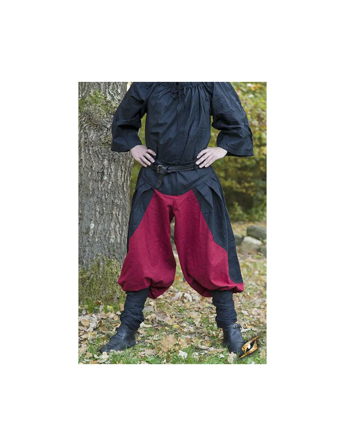 Pantalon médiéval large Ignis, Rouge-Noir ⚔️ Boutique Épées