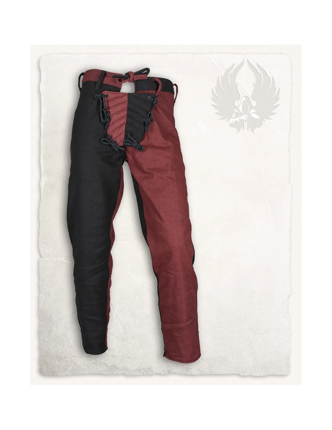 Pantalon médiéval modèle Gustavo, noir-bordeaux ⚔️ Boutique Épées