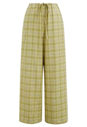 Pantalon à motif écossais avec cordon de serrage à la taille, couleur citron vert