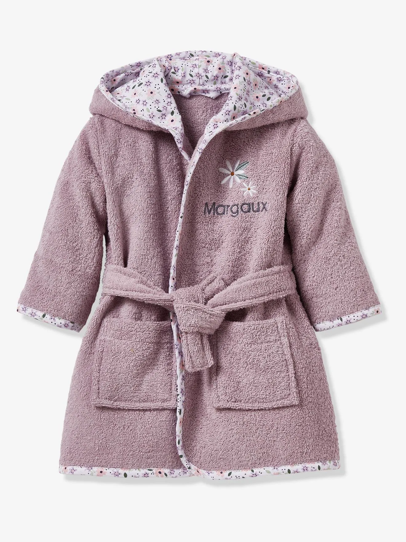 Peignoir de bain bébé personnalisable Fleurettes violet - Vertbaudet