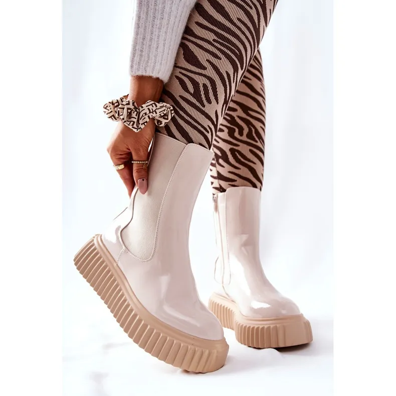 PS1 Bottines Hautes Laquées Sur Plateforme Sereia Beige