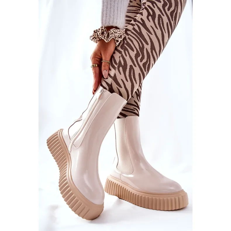 PS1 Bottines Hautes Laquées Sur Plateforme Sereia Beige
