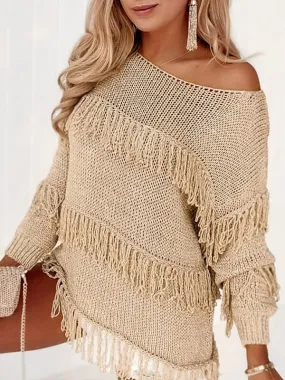 Pull Femme Uni à Franges
