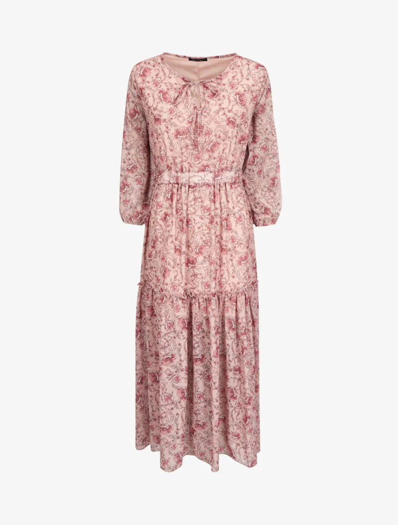 Robe longue à imprimé fleurs baroques - Rose poudré