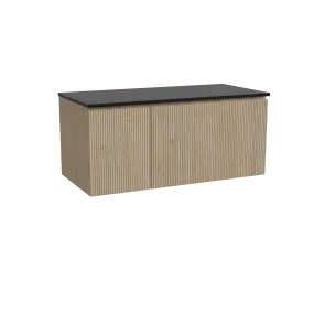 Storke Ribs meuble salle de bains suspendu 110 x 52 cm chêne brut avec Panton tablette simple en mdf enduit de poudre noir mat, 