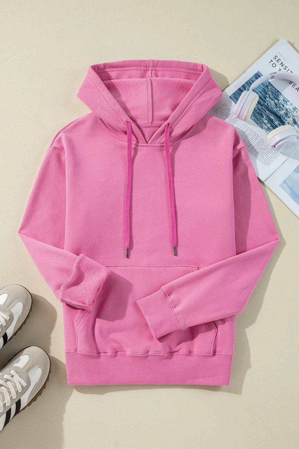 Sweat à capuche à cordon de serrage doublé en polaire de couleur unie Bonbon avec poche