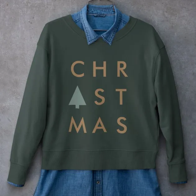 Sweatshirt Arbre de Noël | Vert et or minimaliste moderne