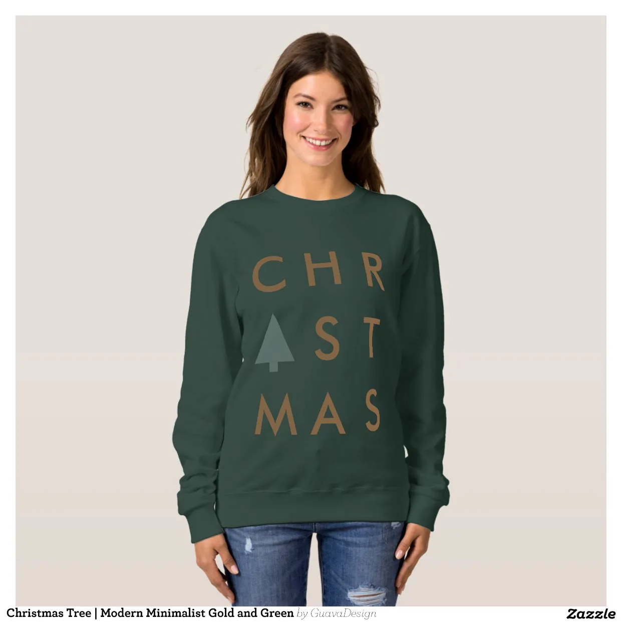 Sweatshirt Arbre de Noël | Vert et or minimaliste moderne