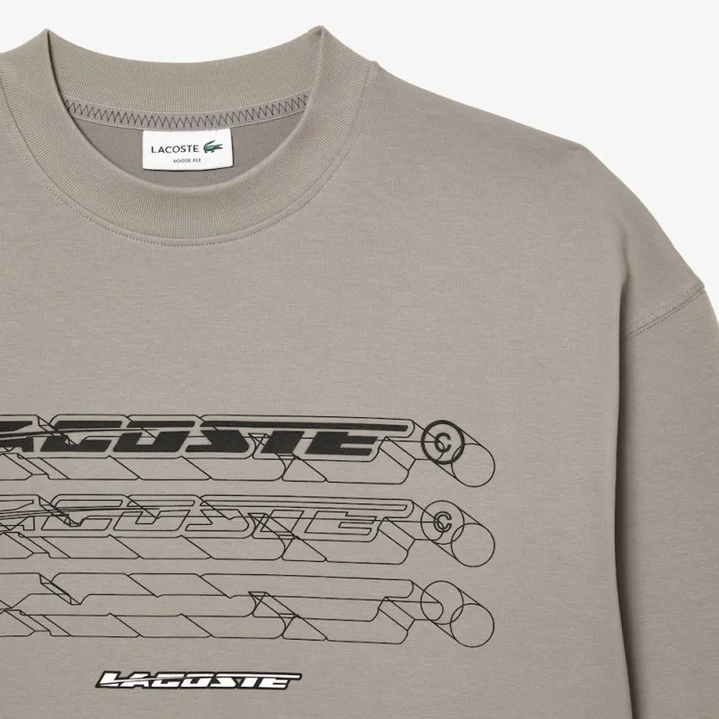 SWEATSHIRT LACOSTE LOOSE FIT GRIS AVEC MARQUAGES SUR LE DEVANT