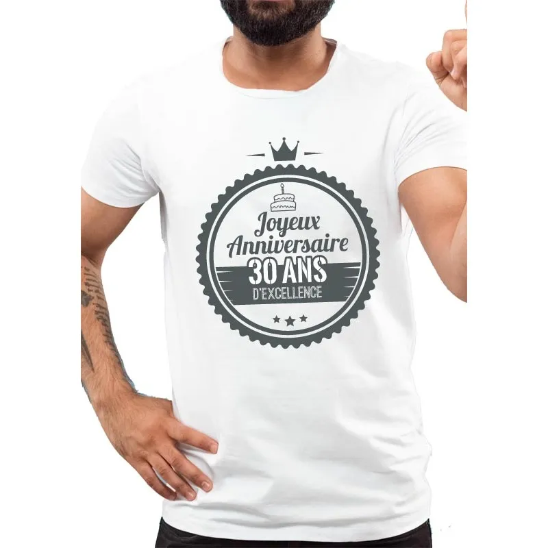Tee-Shirt Homme ANNIVERSAIRE EXCELLENCE Taille M Couleur Blanc Age 40 ANS