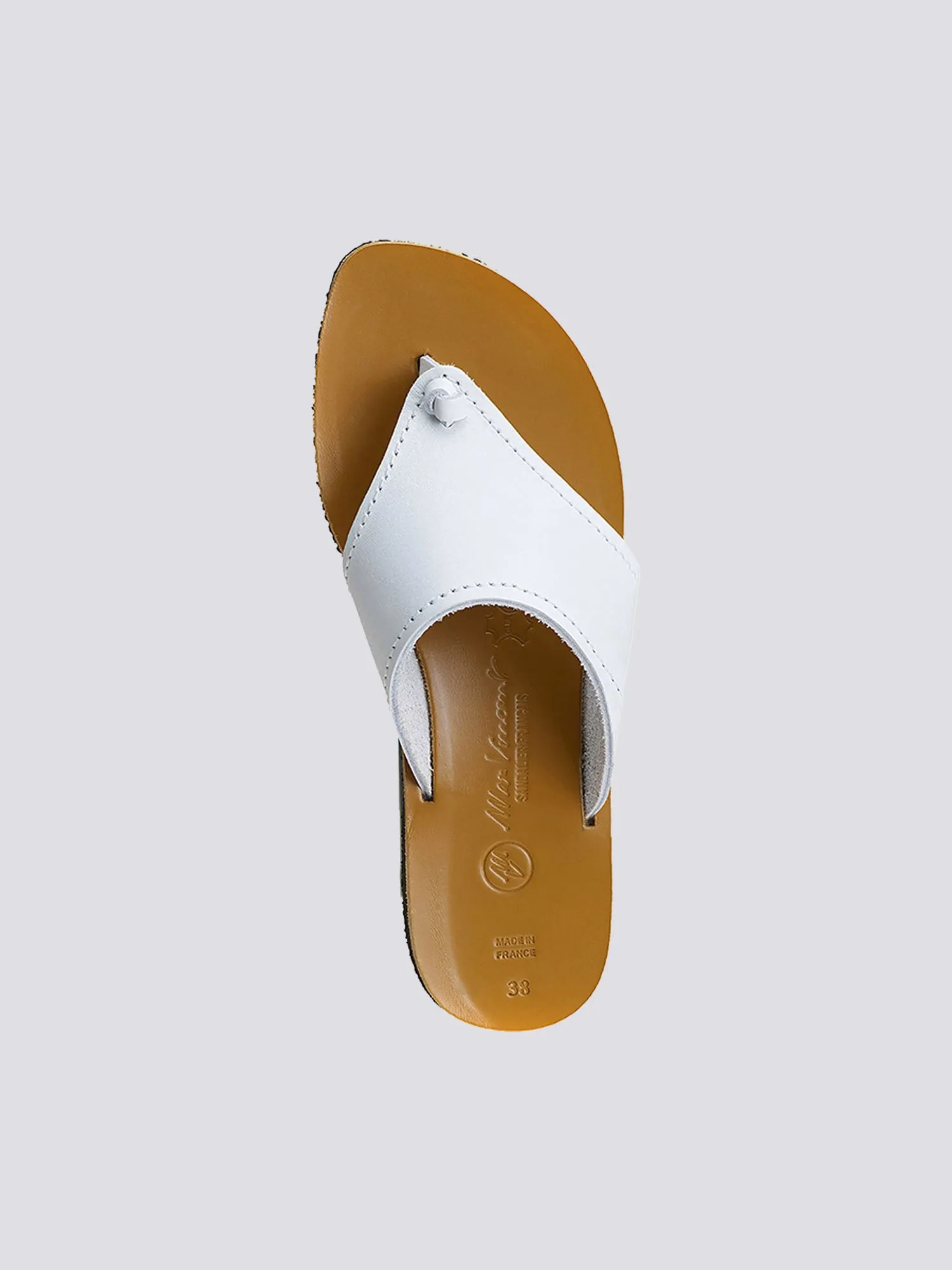 Tongs maude cuir tannage vegetal blanc femme - Max Vincent - Marques de France