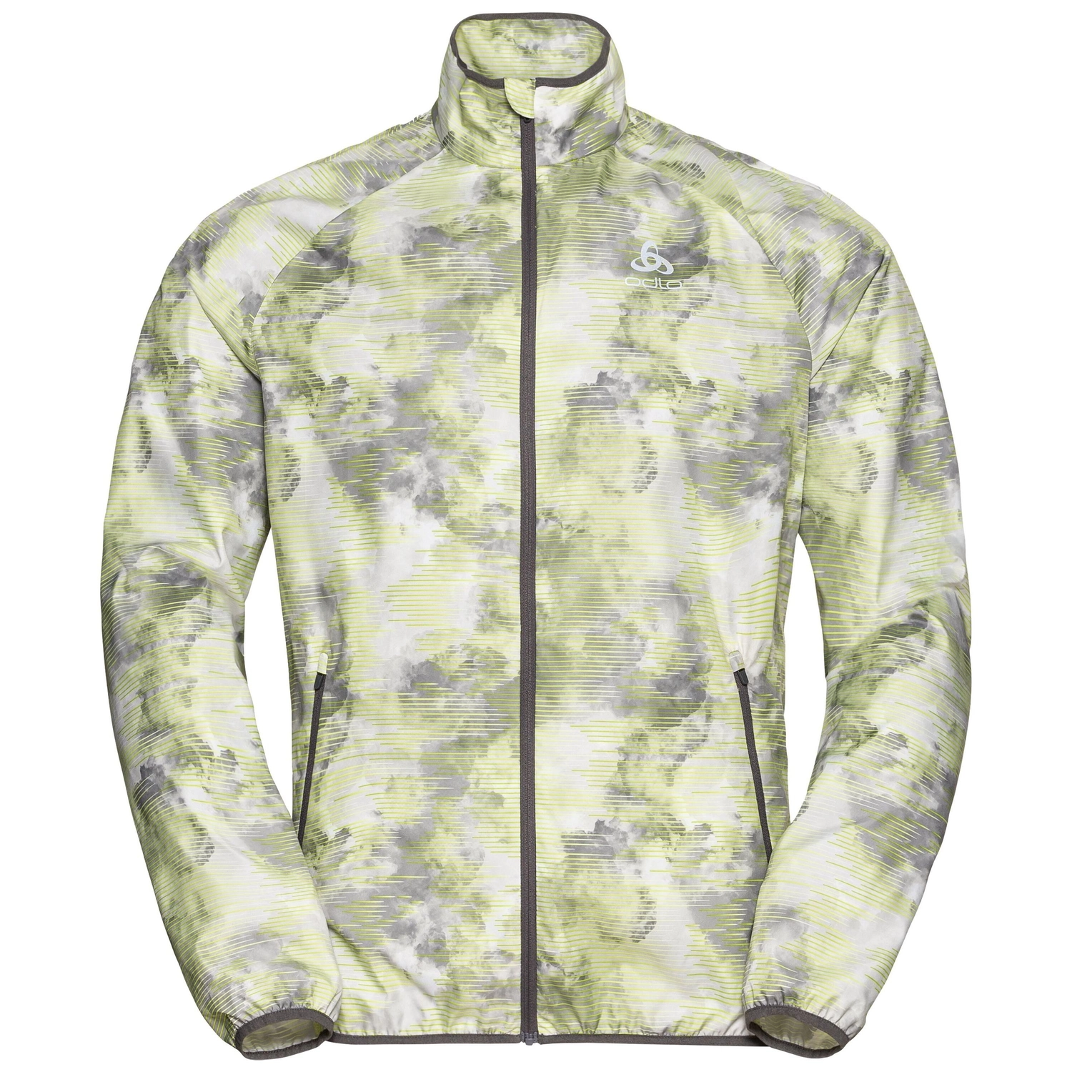 Veste de Course Odlo Men Jacket Essential Light Print Odlo Concrete Grey Lime Green