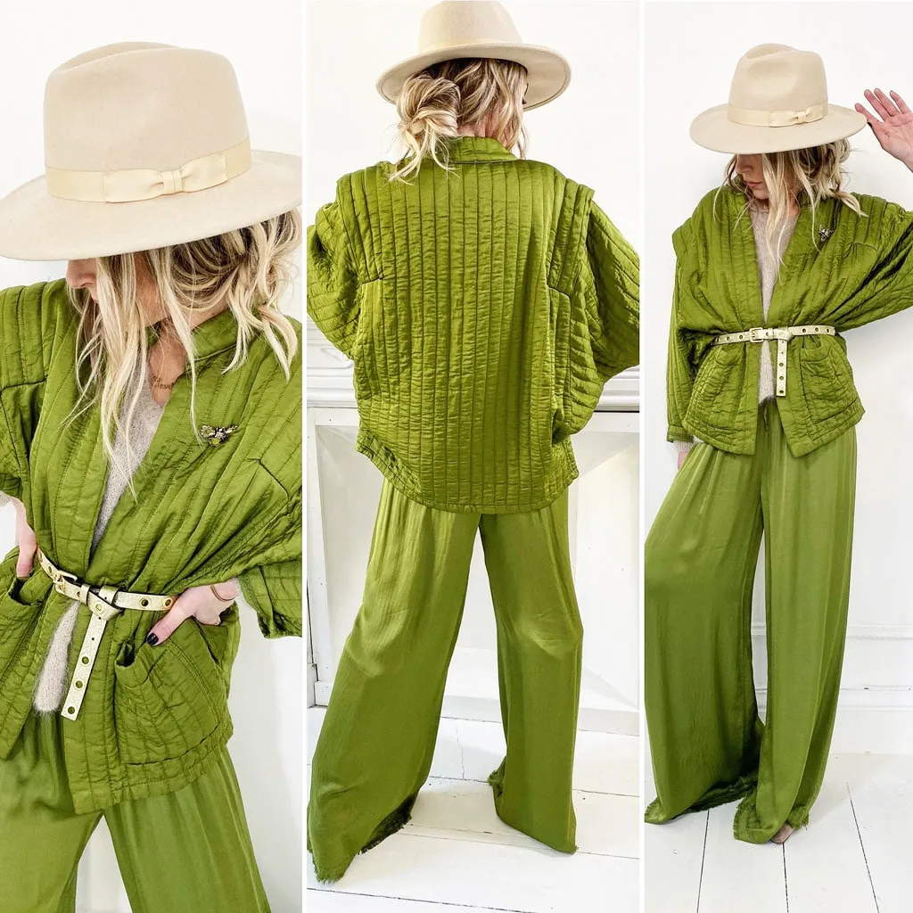 Veste satinée verte olive